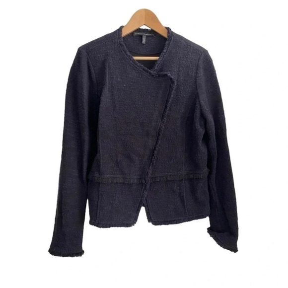 White House Black Market Tweed Top Blazer Raw Asymmetrical Hem Jacket L - Picture 6 of 8